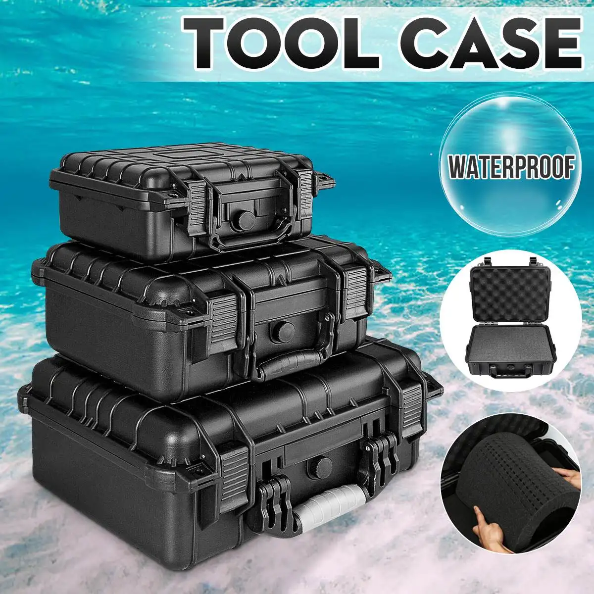 9 Sizes Waterproof Hard Carry Tool Case Bag Storage Organizer Box Camera Photography with Sponge for Tool Safety Equipment Case