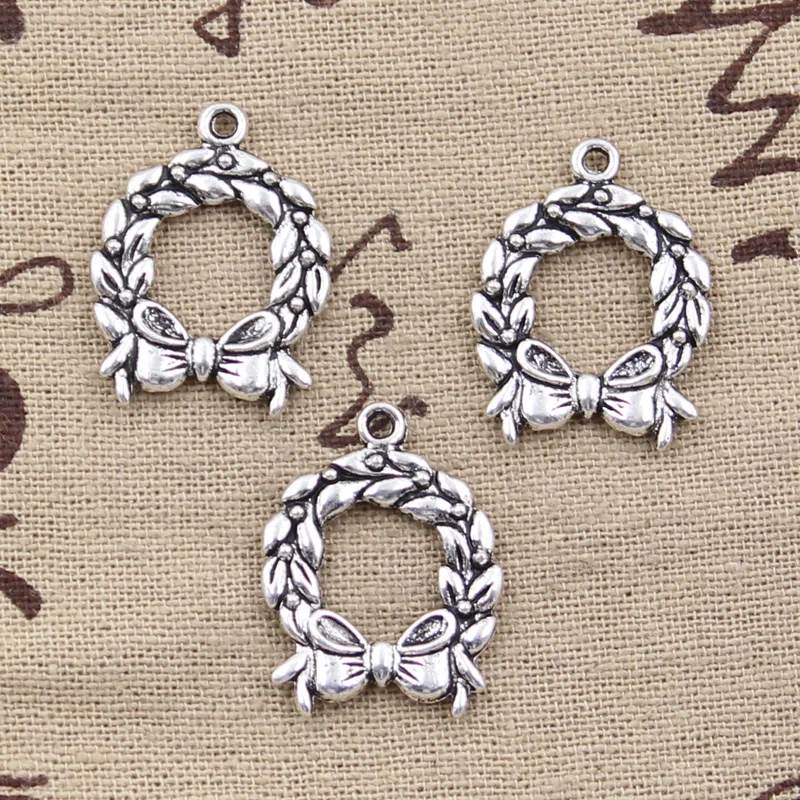 15pcs Charms Olive Wreath 25x19mm Antique Silver Color Pendants DIY Crafts Making Findings Handmade Tibetan Jewelry