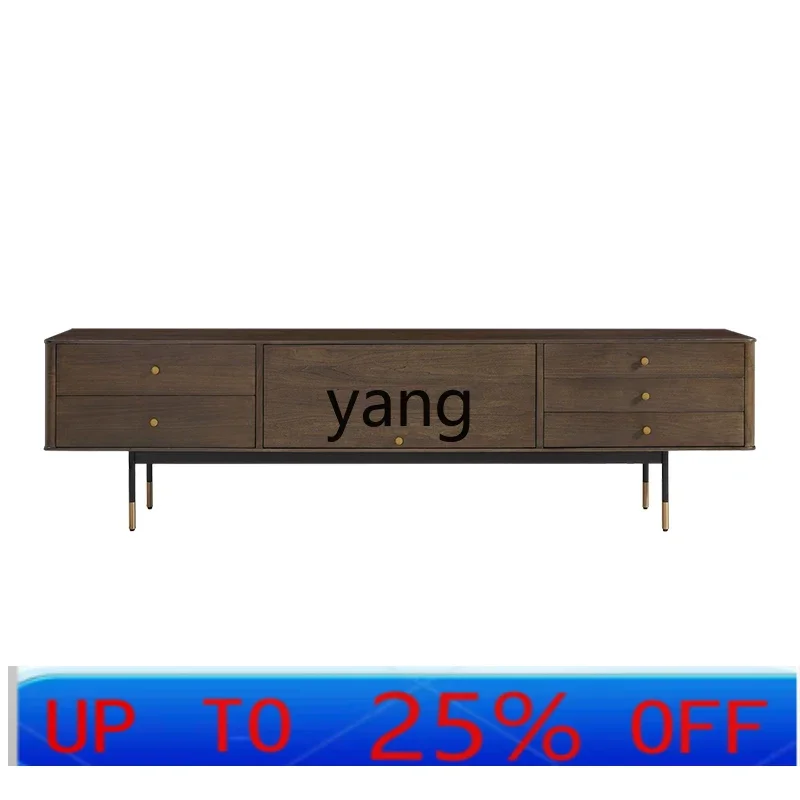 

LTT medieval retro solid wood TV cabinet small apartment walnut color modern and simple