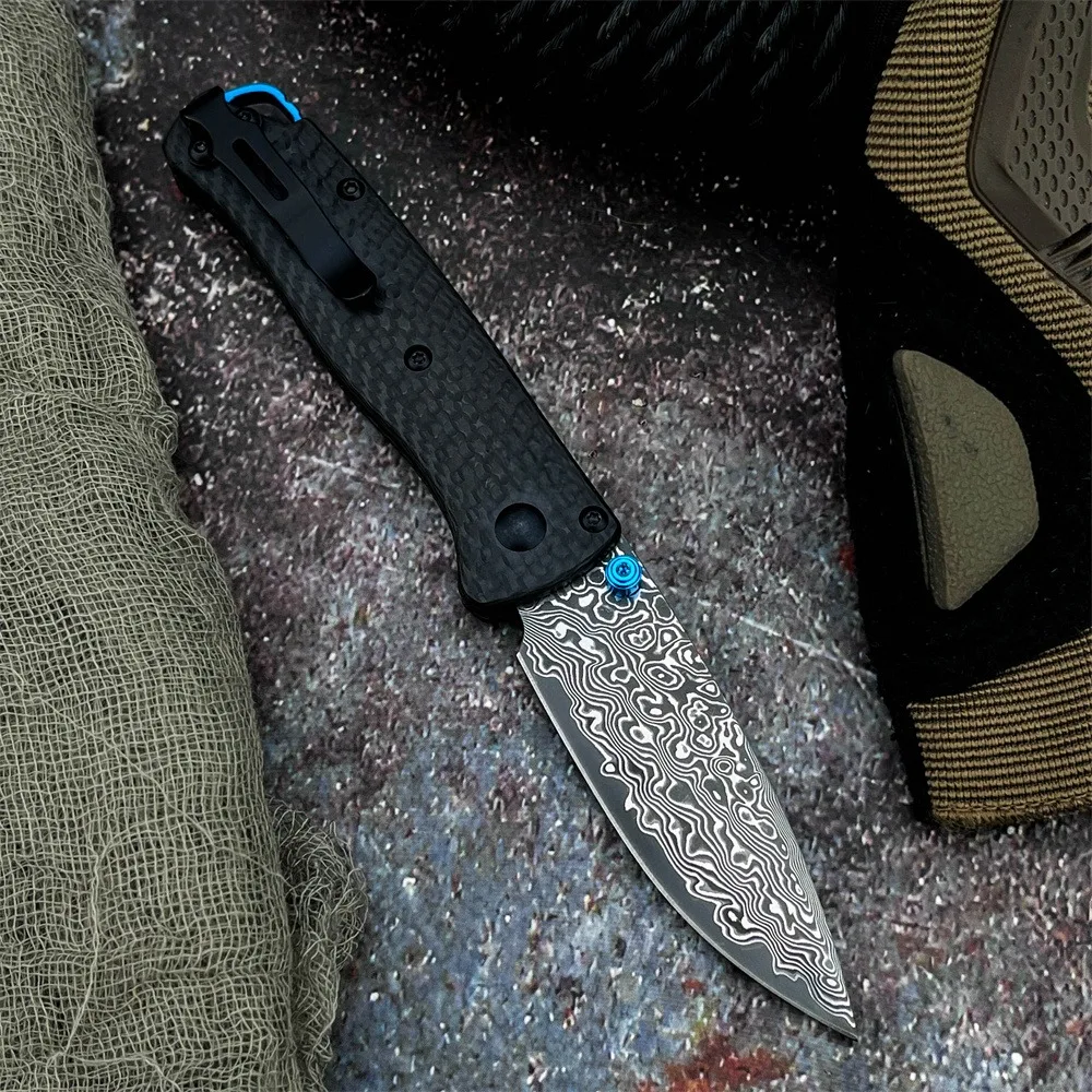 المحمولة BM 533 جيب سكين للفرد دمشق شفرة فولاذية ألياف الكربون مقبض أدوات تكتيكية لحفظ الحياة السكاكين EDC أدوات التخييم في الهواء الطلق #2