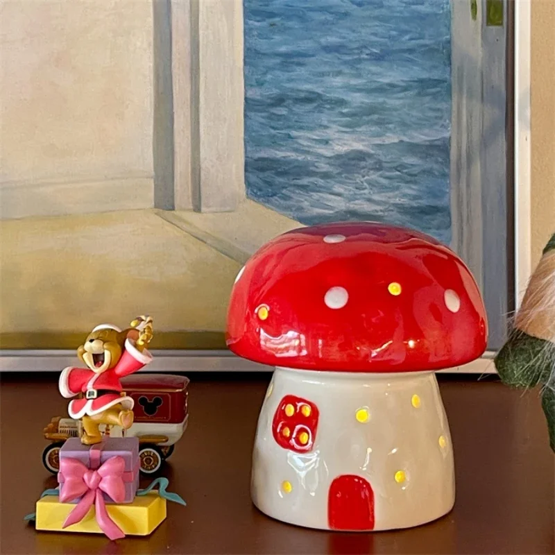 Fatto a mano simpatico cartone animato in ceramica fungo casa decorazione del giardino accessori comodino decorazioni per la casa bambino ragazza fidanzata regalo di compleanno