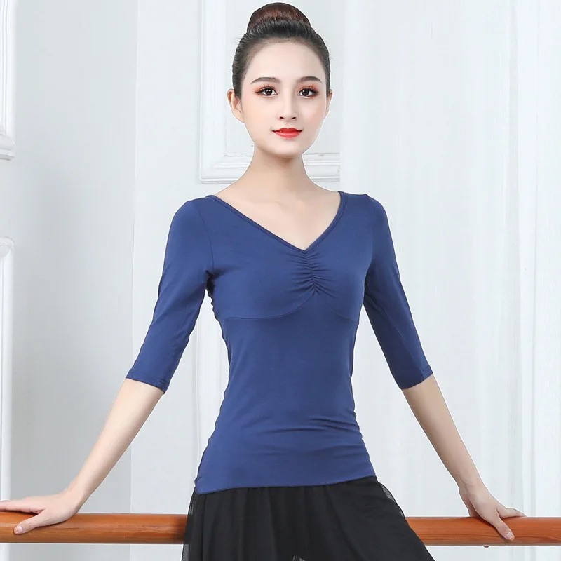 Adult Latin Dance Practice Clothes Summer Modal Short Sleeve Tops Modern Ballroom Stage Performance Training Costumes For Girls