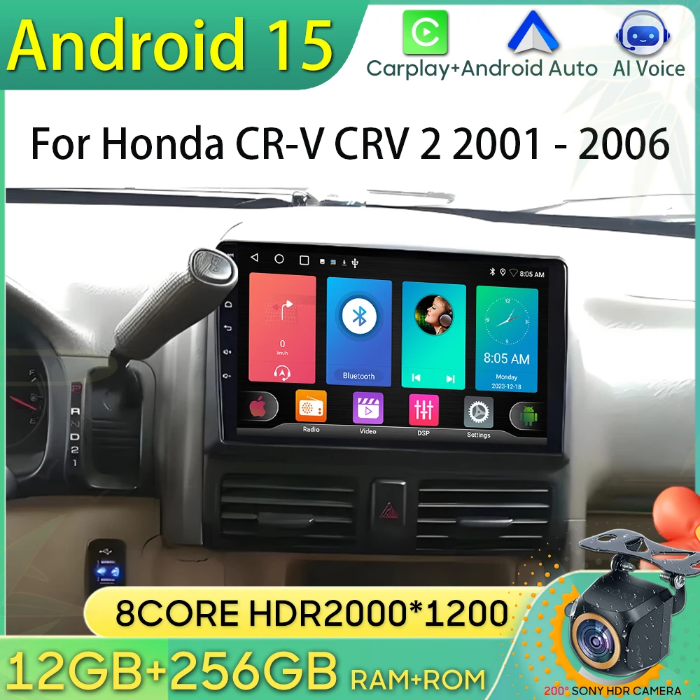 

Android 15 Car Radio For Honda CR-V CRV 2 2001-2006 GPS Navigation Android Auto Carplay Wifi Video Stereo Display Screen No 2din