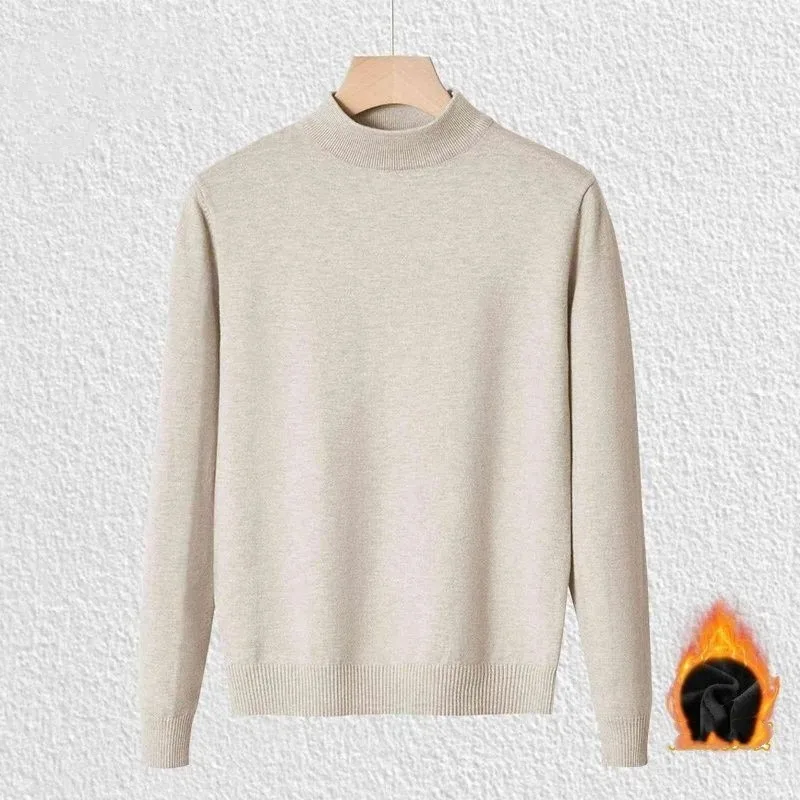 Maglione a mezzo dolcevita da uomo in autunno inverno più t-shirt con fondo lavorato a maglia a collo medio con calore in velluto