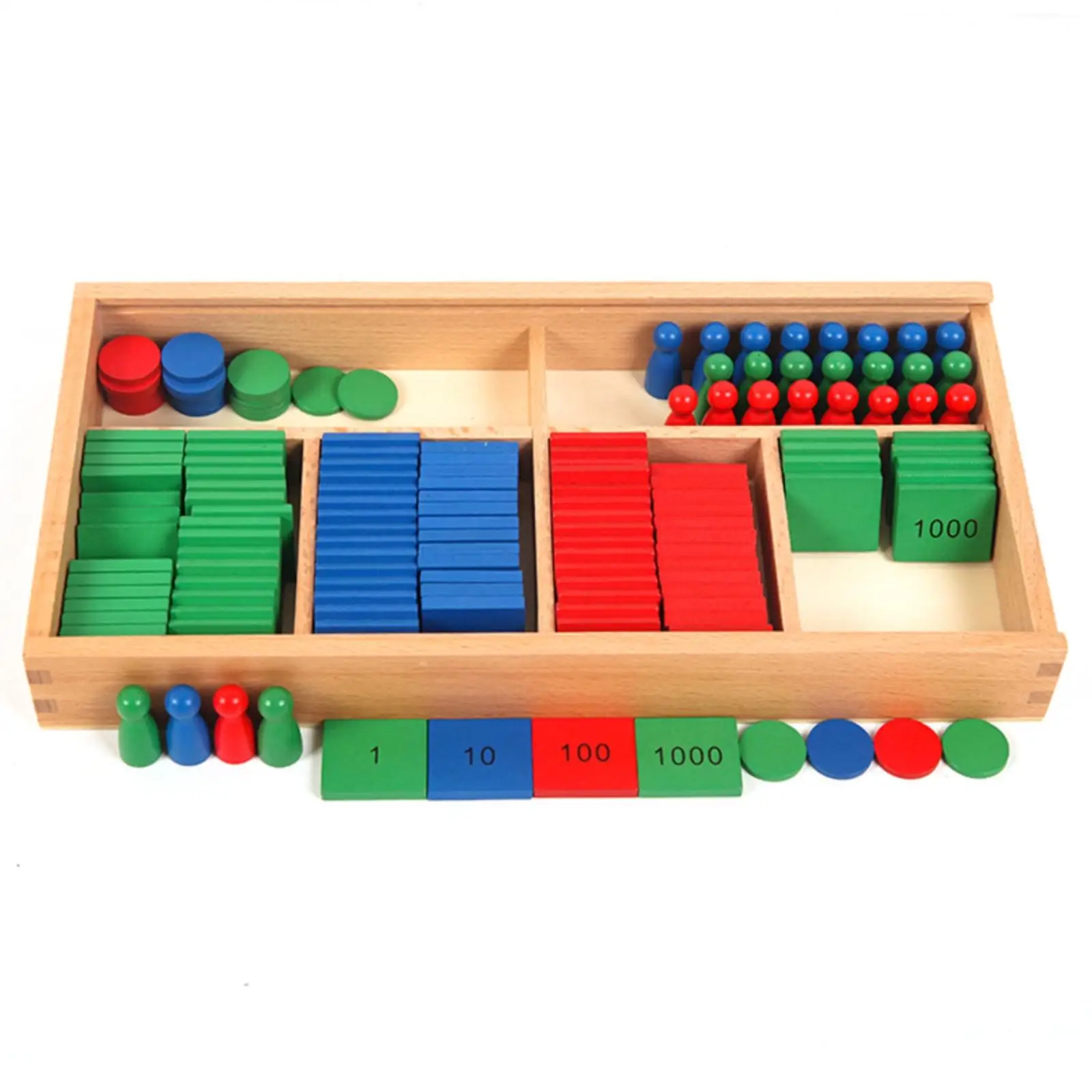 Wooden Math Manipulative Stamp Toy for Children Arithmetic Learning with Place Value Blocks and Counters