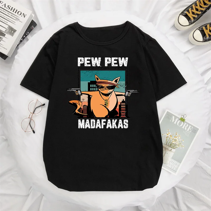 Pew Pew Madafakas Tshirt Duck Gangster with Gun Kawaii Cartoon Print Tops Women Men Oversized T-shirt Men\'s Clothing Camisetas