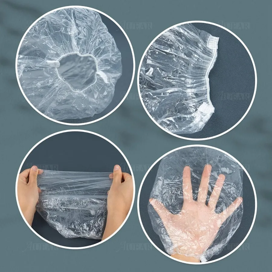 일회용 팔 슬리브 커버 플라스틱 오버 슬리브 보호대 PE 슬리브 커버 DIY 공예용 팔 보호 탄성 밴드 포함