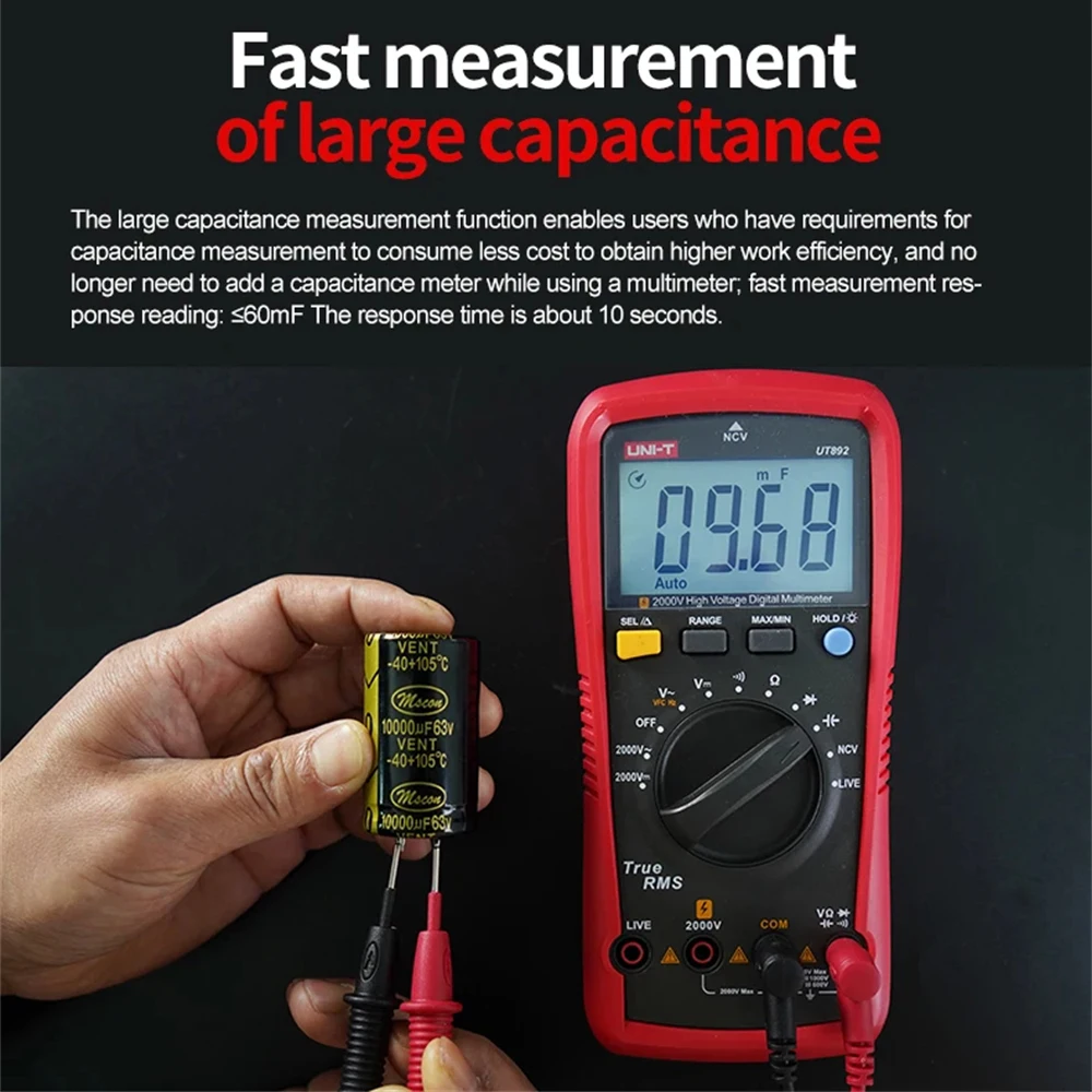 UT123D Multimeter Digital Cerdas Otomatis RMS AC/DC Ketahanan Tegangan Saat Ini dan Multimeter Rumah Tangga Penguji Kapasitansi