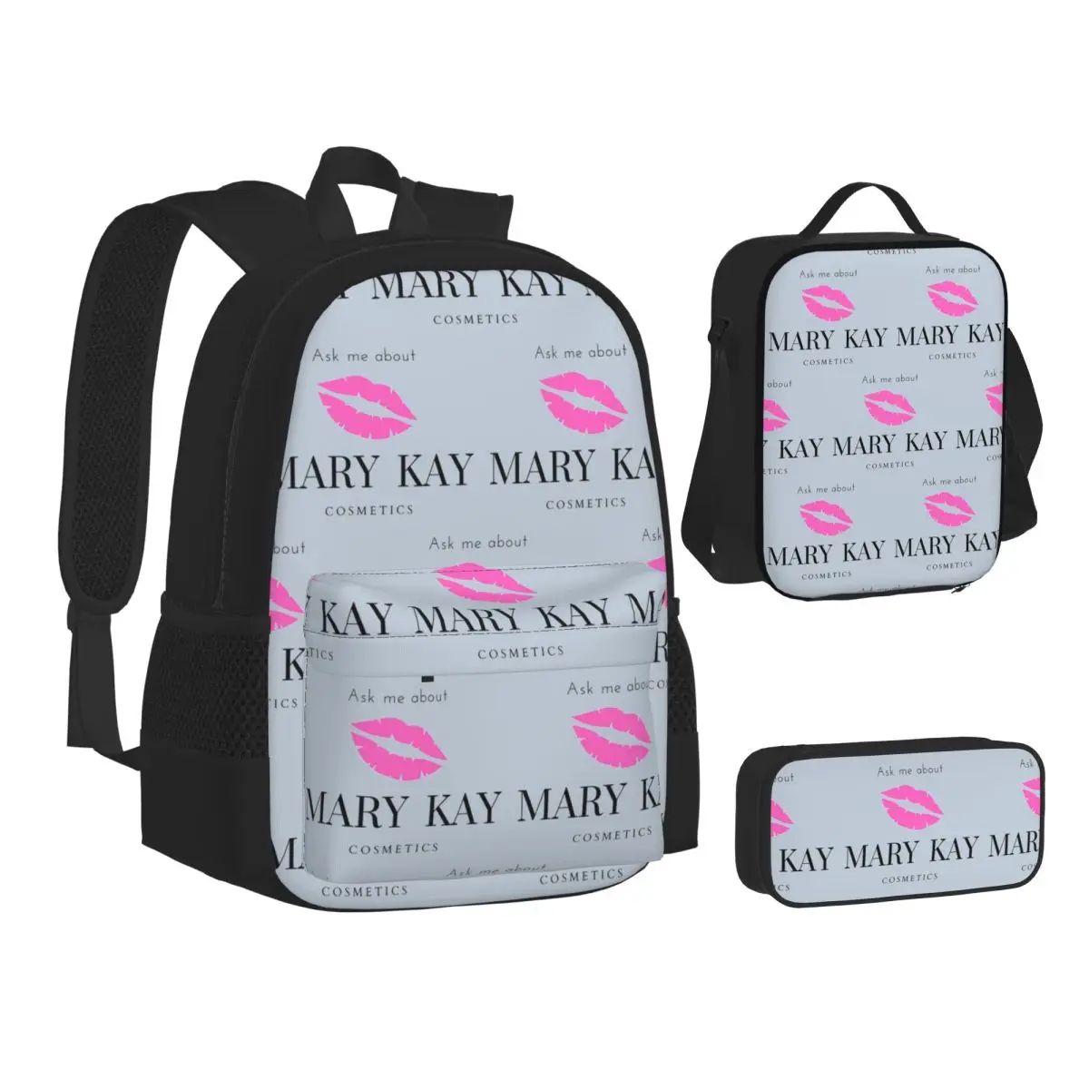 

Ask Me About Mary Kay Backpacks Boys Girls Bookbag Students School Bags Kids Rucksack Lunch Bag Pen Bag Three-Piece Set