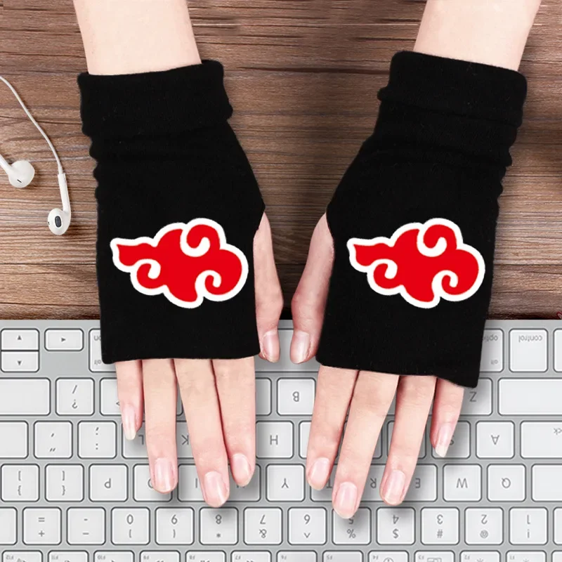 Naruto Anime Cosplay Black Gloves Akatsuki Itachi Bicycle Motorcycle Fingerless Warmer Wrist Gloves Toys for Children Adult Gift