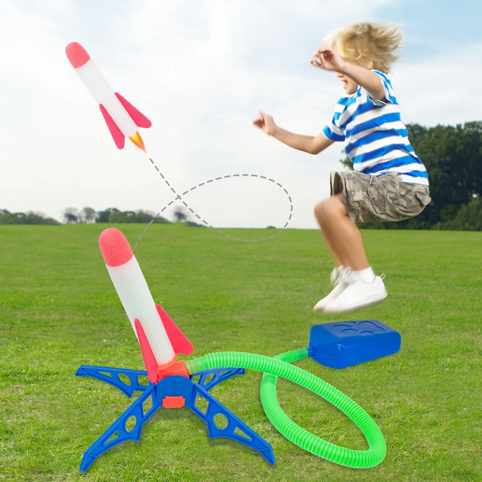 Outdoor Flying Rocket with Launcher Foot Air Pump Pedal EVA Pressed Foam Dual Toys for Kid Sports Luminous Ejection Flash Launch