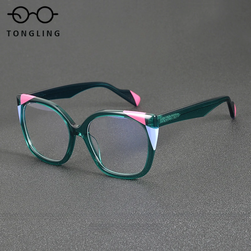

High-quality fashion women three-dimensional splicing acetate Men retro cat eye cute frames available with prescription lenses