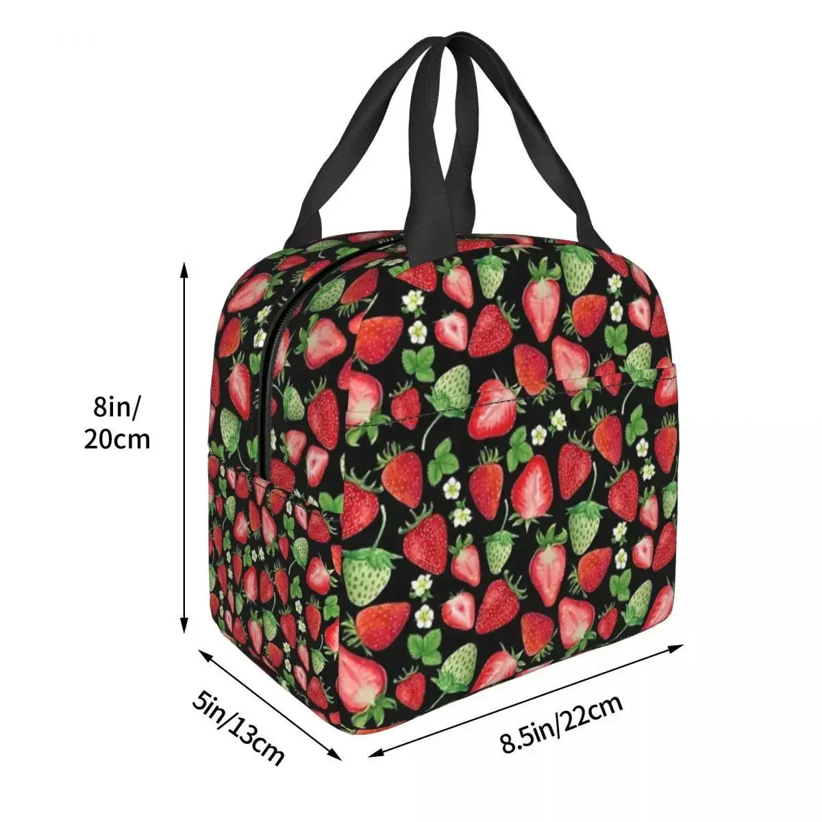 Watercolor Red And Pink Strawberries Insulated Lunch Bags Picnic Bags Thermal Lunch Box Lunch Tote for Woman Work Kids School