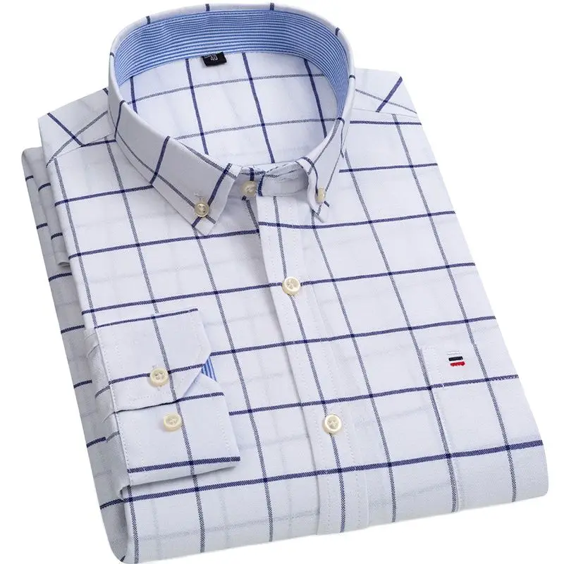 Men\'s 100% Cotton Regular-Fit Long-Sleeve Pocket Oxford Shirt Button Down Casual Dress Shirt