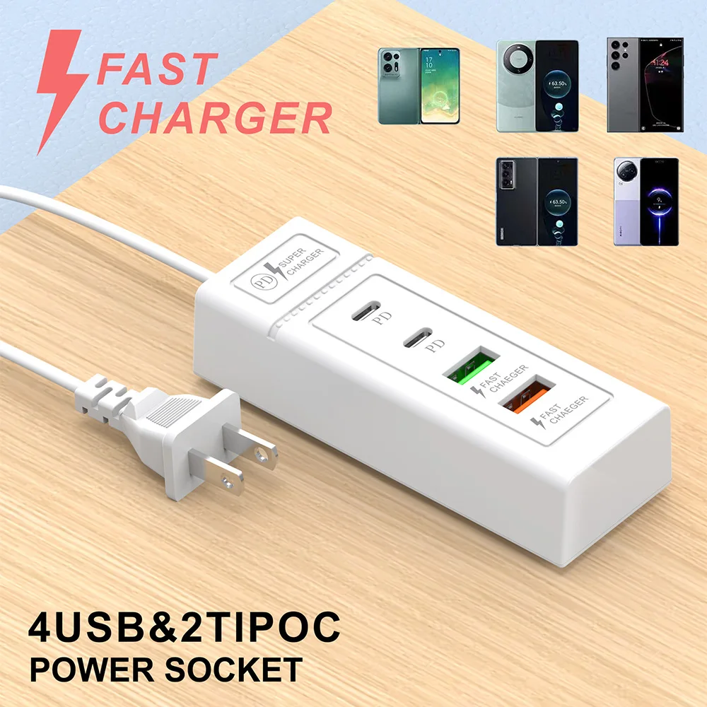 New Mobile Phone Dual USB Charger PD 20W Super Charging US EU Charger Splitter Socket Expansion Desktop For Xiaomi Huawei Oppo