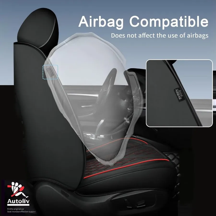 مجموعة كاملة من أغطية مقاعد السيارة لسوبارو Outback 20102025 2026 موديل مع مادة جلدية صناعية مصممة لصفين و5 مقاعد خط أحمر