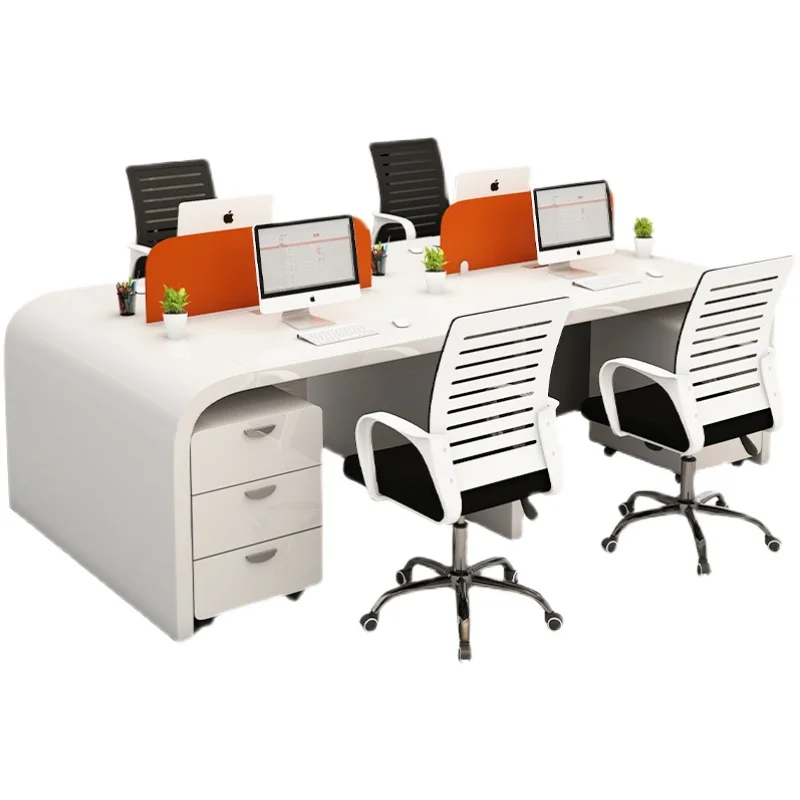 Modern and minimalist staff desk, 4-person screen office desk, office