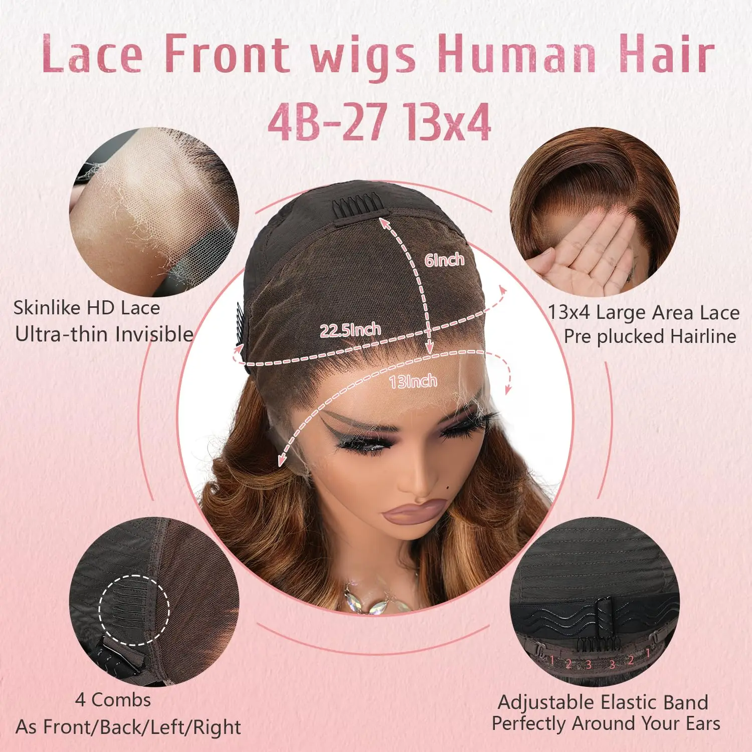P4/27 Highlight Body Wave Wig 13x4 HD Lace Front Human Hair 13x4 Transparent Lace Wigs Human Hair Pre Plucked 200 Density image 2