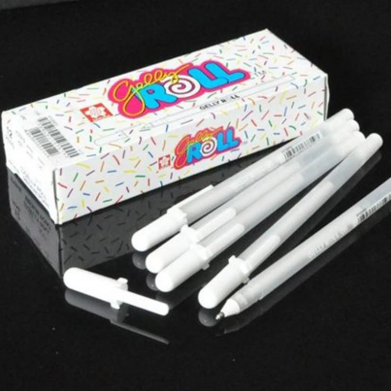 Sakura Gelly Roll Długopis żelowy Biały kolor 0.5mm 0.8mm 1.0mm High Light Marke Pen Czarny karton Art Painting Pen Biała linia Długopisy