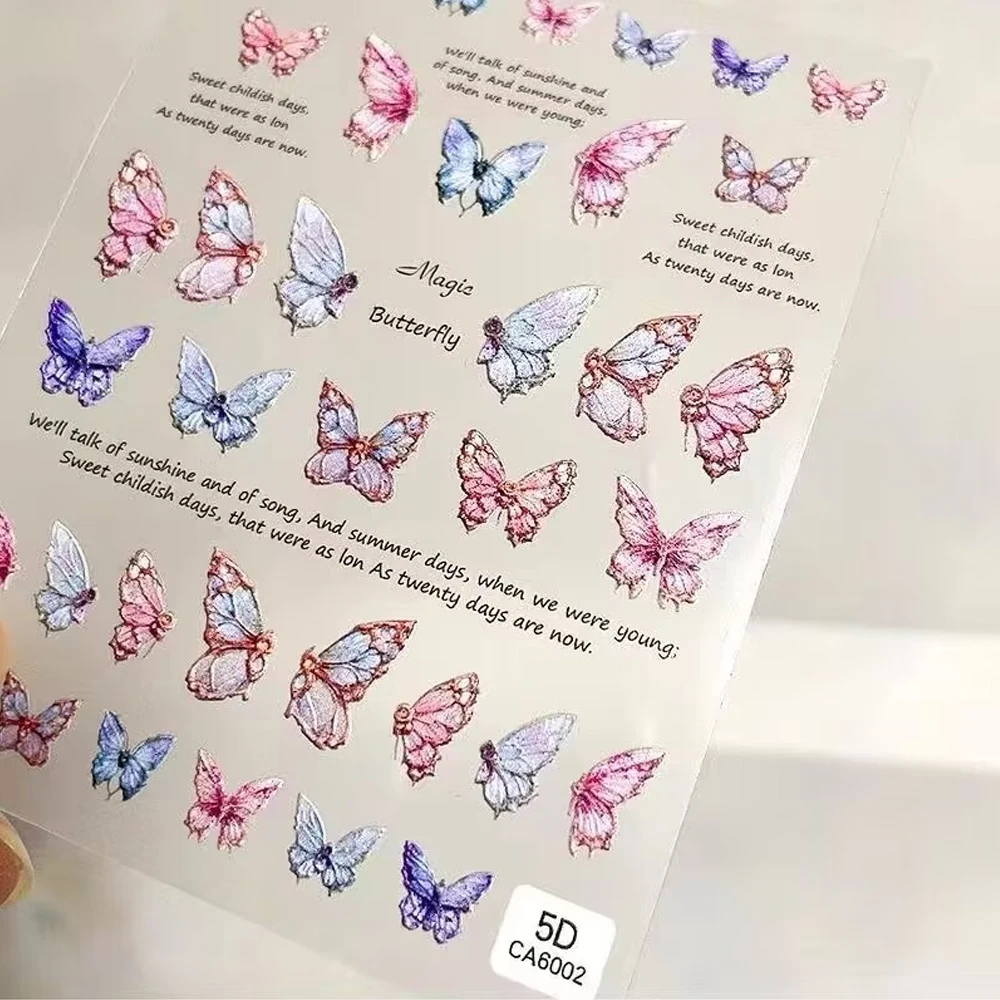 3D Realistic Butterfly Nail Stickers Little Daisy Pink Colorful Butterflies Nail Sliders DIY Summer Tattoos Charms Nail Sticker