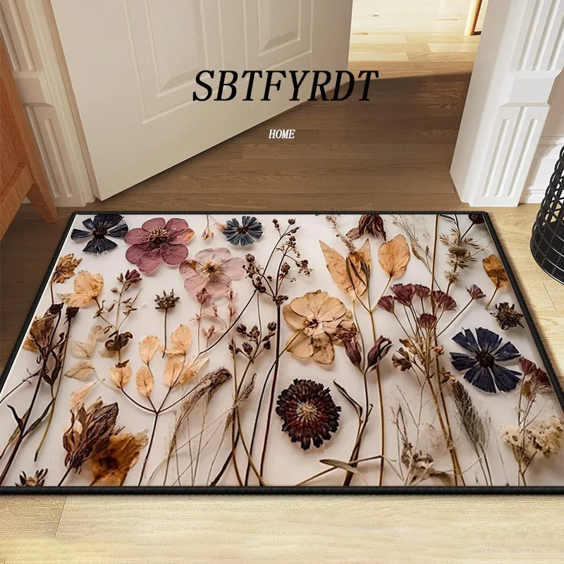 VIKAMA Floral Illustration Carpet Home Decoration, Door Floor Mat, Bathroom Anti-slip Mat, Soft, Comfortable and Dirt-resistant