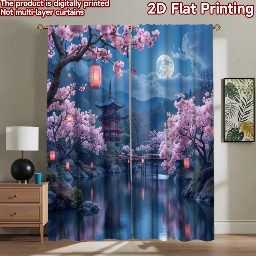 

1pc 2D flat Photography Backdrop Popular Photography Scene Banner Cherry Blossoms at Night 100% Polyester Holiday Decorations