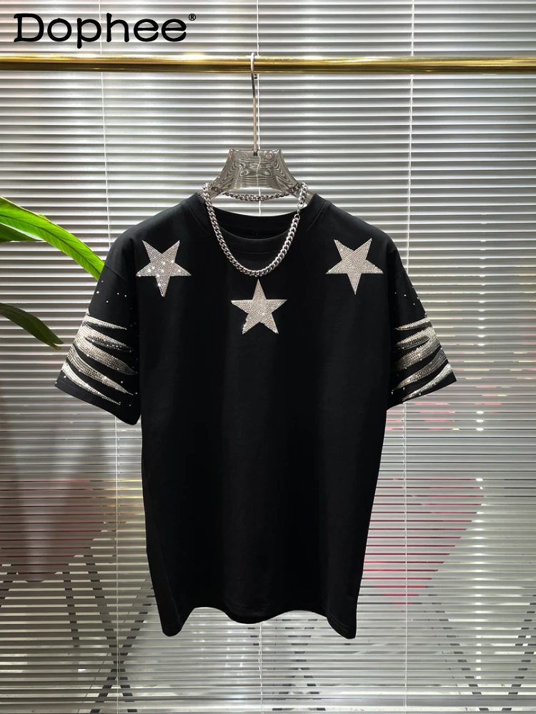 Trendy Male Wings T-shirt Short Sleeve Round Neck T-shirts Fashion Men Women 2024 Summer New Loose T-Shirts Hot Rhinestone Tops