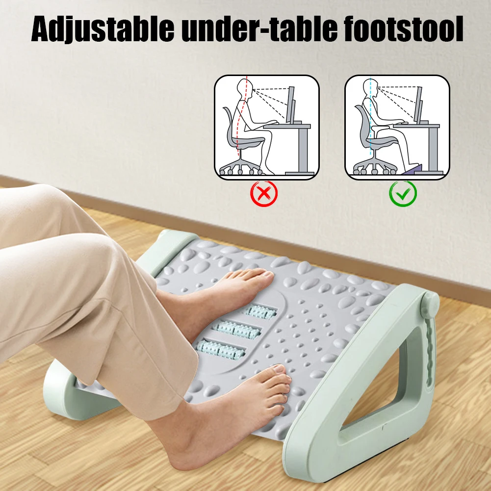 

Office Footrest Adjustable Plastic Footrest Stool with Rollers Foot Stepping Platform Comfortable Massage Pad for Home Office