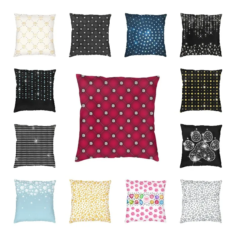 Fashion Glitter Diamonds Pillow Decor Home Luxury Rhinestones Pattern Luxury Cushion Cover Square Pillowcase