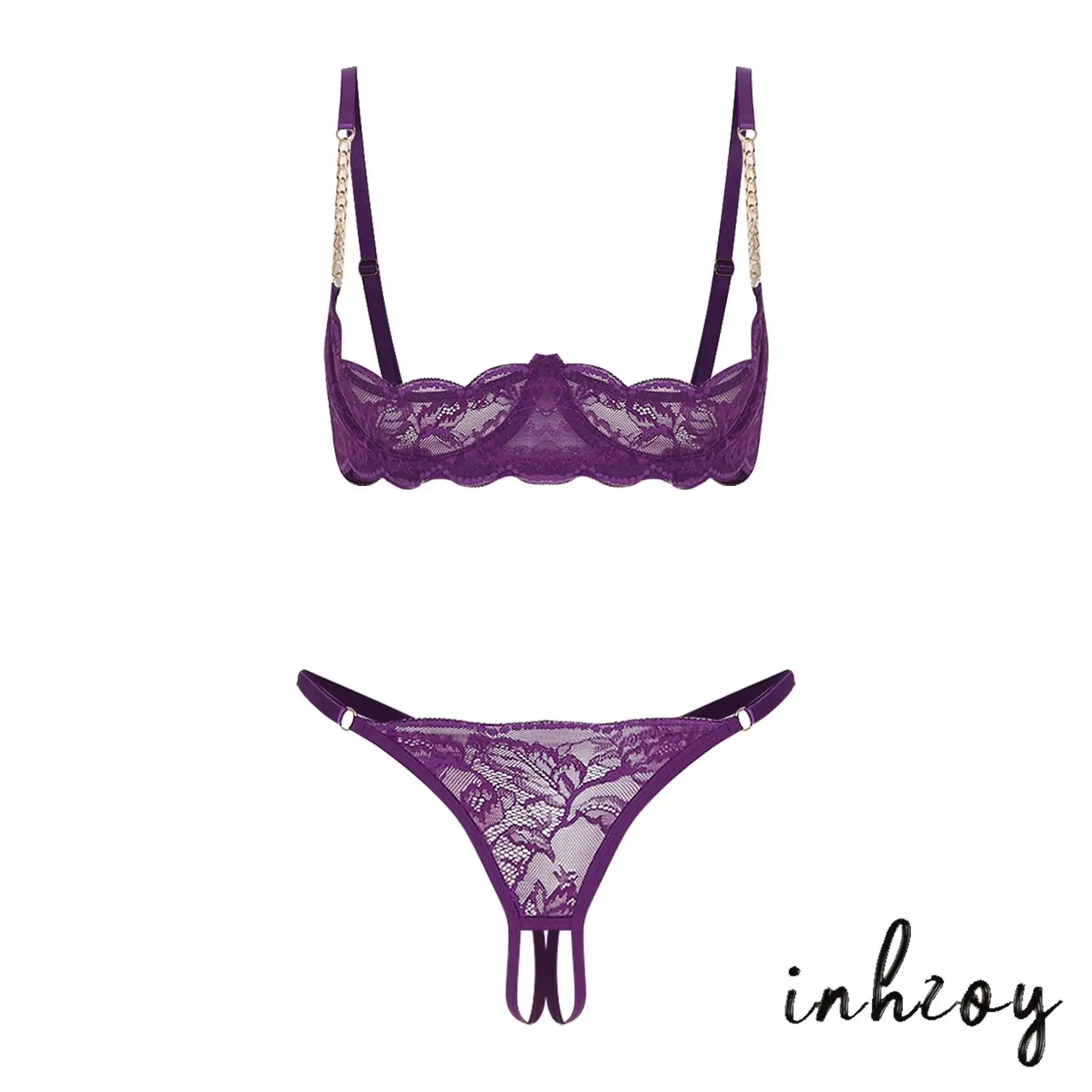 

Womens See Through Floral Lace Bra 1/4 Cup Underwire Push-up Bralette Balconette Alluring Lingerie Top for Night Anniversary