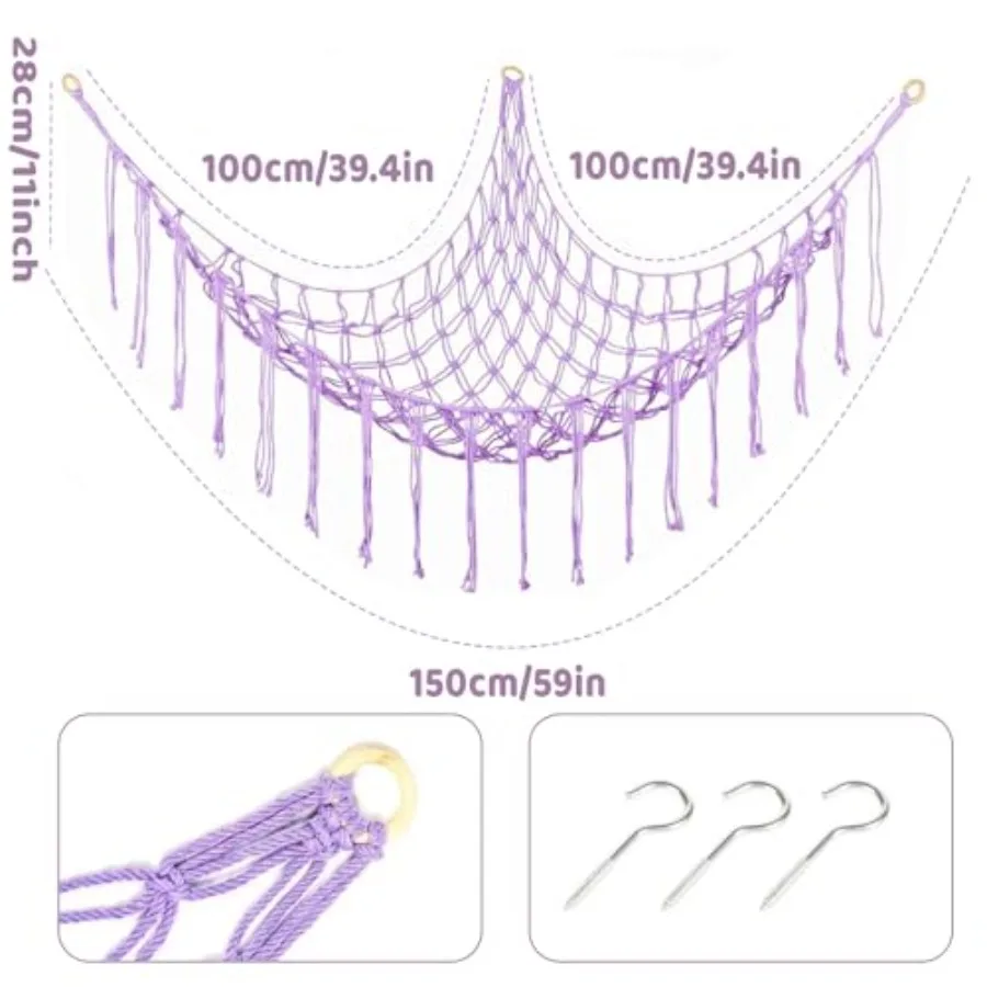 Stuffed Animal Net Hammock Corner for Plushie Toys, Plushie Net for'Room Decor, Stuffed Animal Storage, 1 Pack, Purple with Hoo - view 2