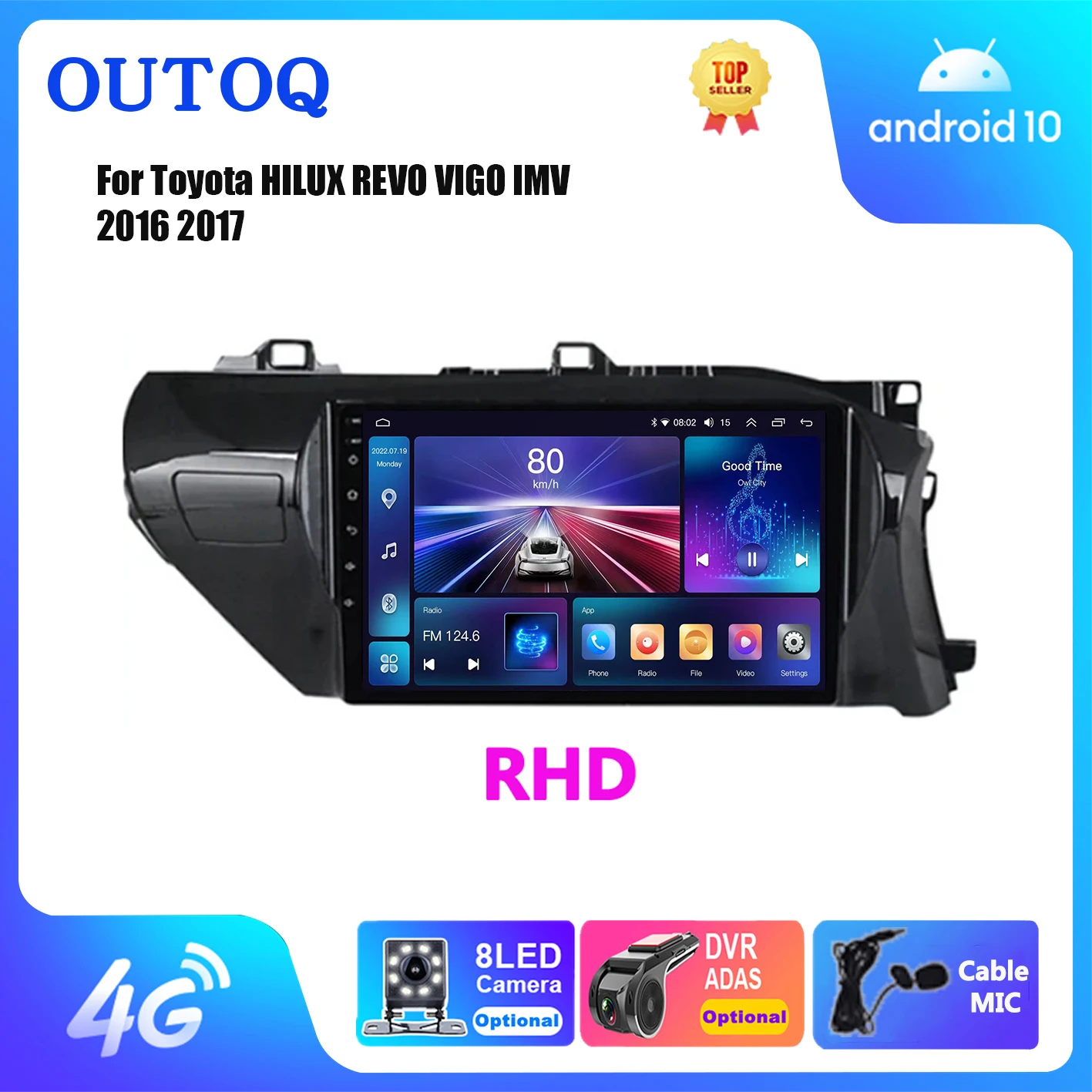 

For Toyota HILUX REVO VIGO IMV 2016 2017 Android13 Carplay Car Radio Multimedia GPS WIFI Player Stereo 2Din DVD WIFI Head Unit