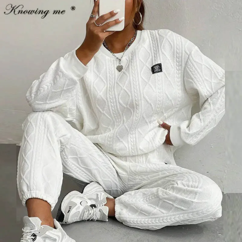 Women Autumn Sweatshirt Set Winter Fashion Solid color Loose hoodies pullover top and long pants 2pcs set Female sport tracksuit