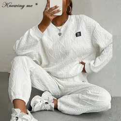 Women Autumn Sweatshirt Set Winter Fashion Solid color Loose hoodies pullover top and long pants 2pcs set Female sport tracksuit