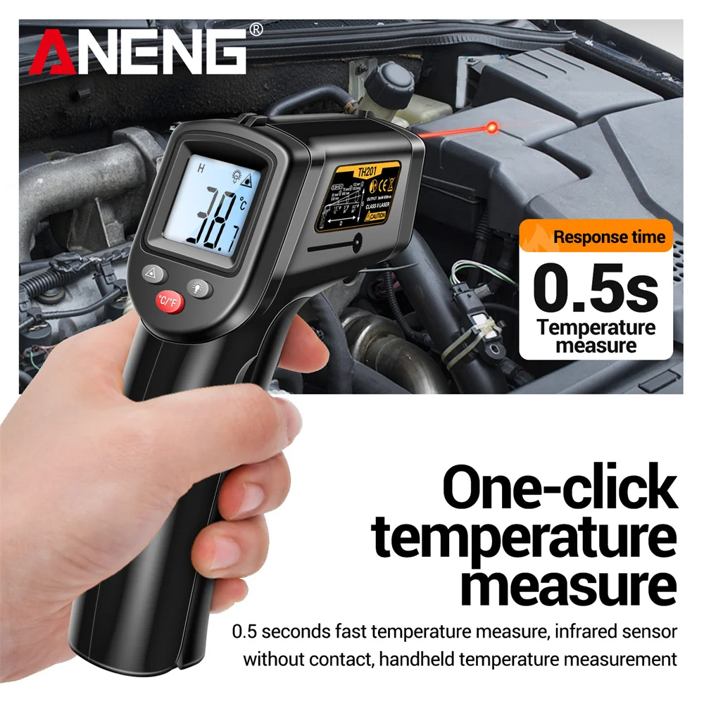 

Инфракрасный термометр-пистолет ANENG TH201, цифровой, -50°C ℃ ~400 ℃ Лазерный бесконтактный ИК-пирометр для измерения температуры, промышленный инструмент