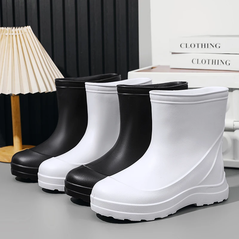 أحذية المطر لصيد الأسماك، غير قابلة للانزلاق، مقاومة للماء، أحذية المطر القصيرة، أحذية المطر الصيدية الخارجية المقاومة للاهتراء، مطبخ متكامل لنظافة الطعام