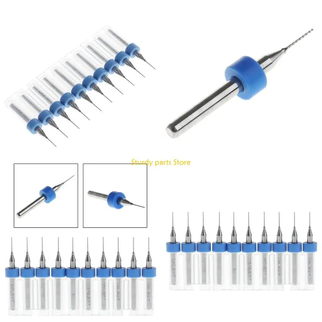 

97QC New 10Pc 0.5mm Tip 1/8" Shank Flute Micro PCB Drill Bits
