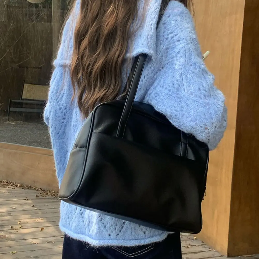 

Fashion French Style Bowling Bag Elegant PU Leather Boston Shoulder Bag Large Capacity Casual Women Handbags Underarm Bag