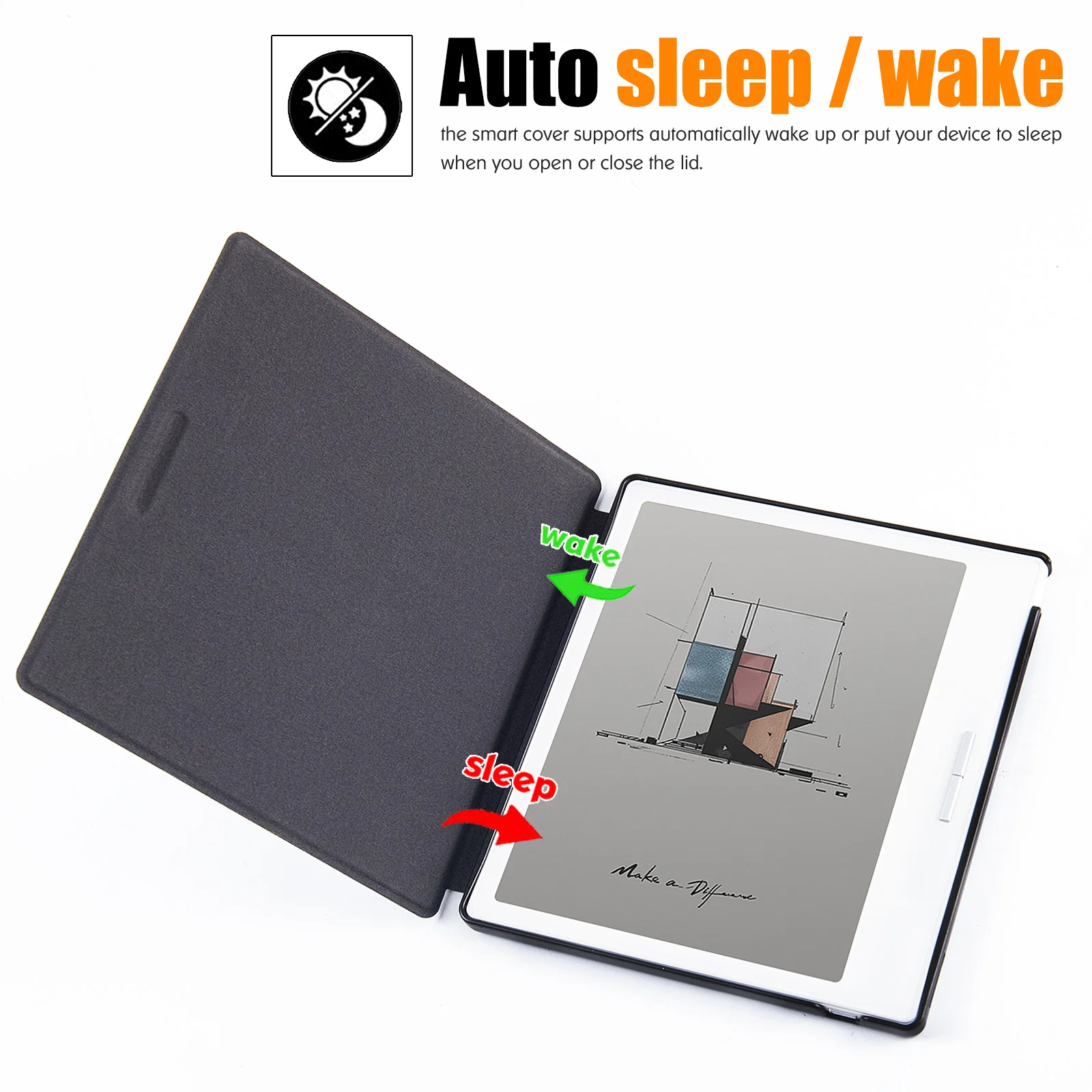 Etui na czytnik e-booków Boox Go 7 Color/Go 7 B/W (wydanie 2024/2025), lekki pokrowiec ochronny ze skóry PU z funkcją automatycznego uśpienia/wybudzenia — zdjęcie produktu 3