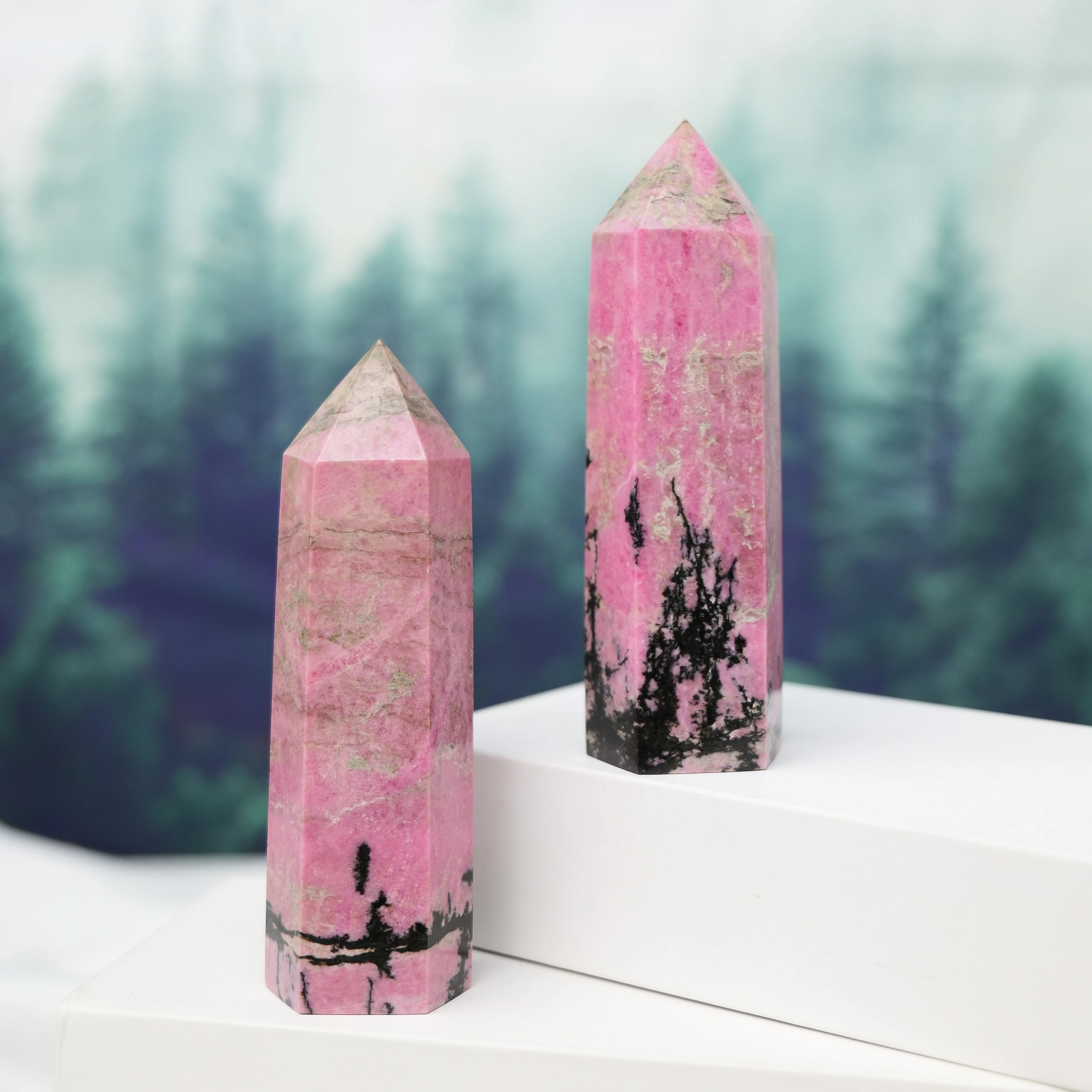 1pc Natural Crystal Rhodonite Point Healing Obelisk Pink Stone Wand Rhodochrosite Energy Quartz Pyramid Ornament Home Decor