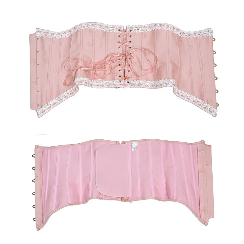 Vintage pink embroidery Female Underbust Corset Wide Belt Women Slimming Waistband Elastic Corsets Body Shaper Dress Girdle