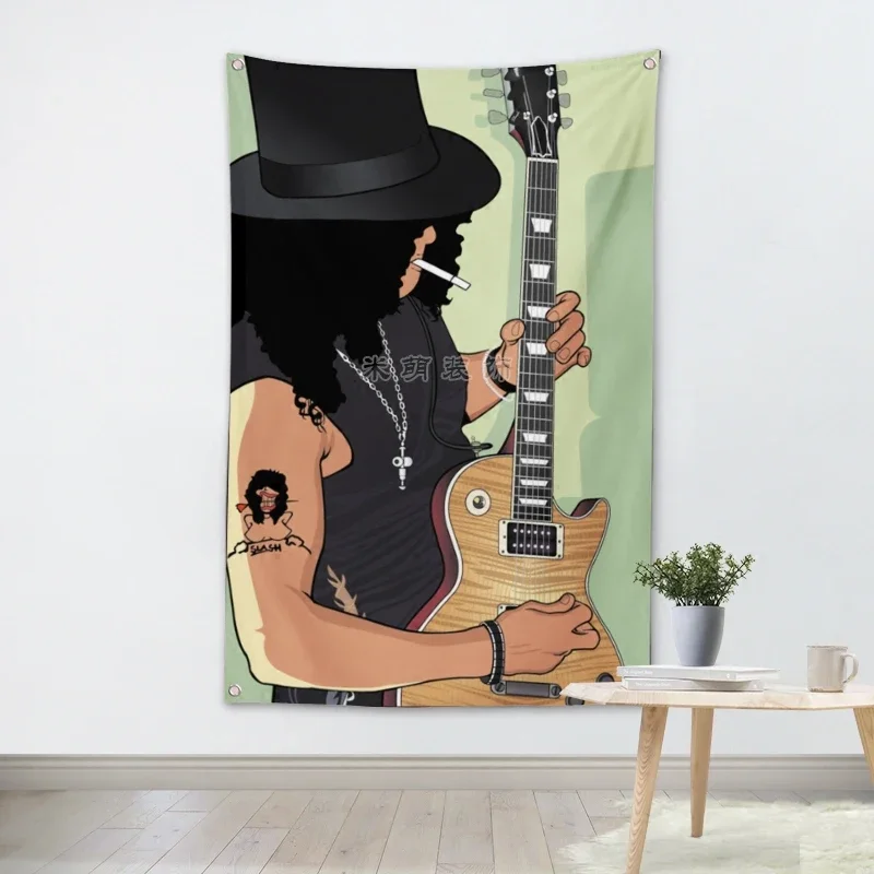 Guitarist SLASH Rock Band Hanging Art Waterproof Cloth Polyester Fabric 56X36 inches Flags banner Bar Cafe Hotel Decor