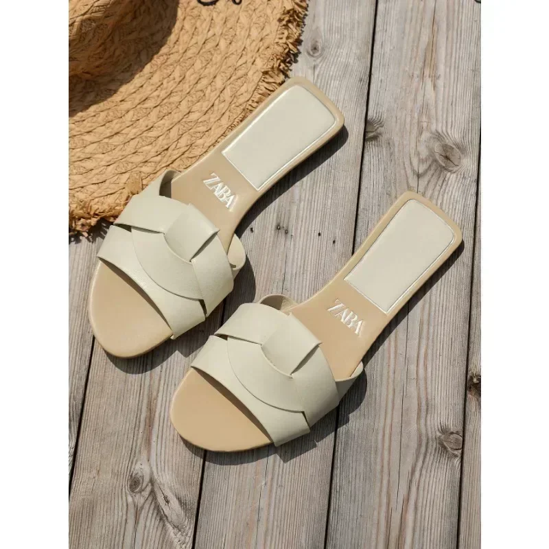 Summer 2025 New Women Designer Brand Flat Slippers Woven with Comfortable Women's Shoes Casual Bottom Slippers Woman Shoes image 6