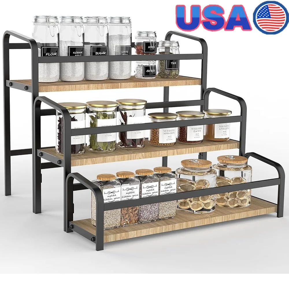 

3-уровневая магнитная полка для специй, органайзер, деревянная ступенька, держатель для хранения, кухонные эфирные масла, витамины, косметическая столешница