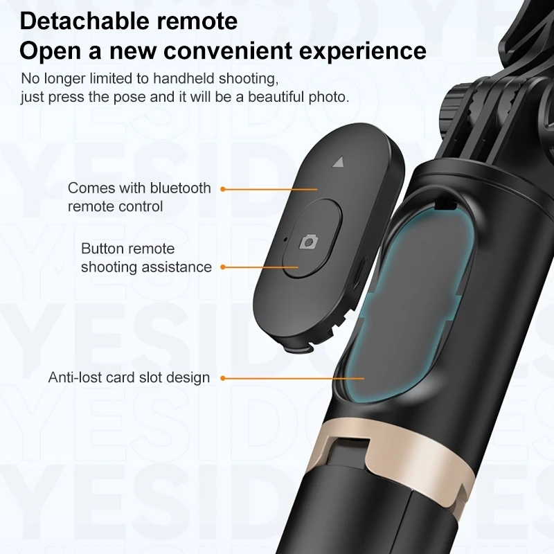 Imagem -05 - Tripé Selfie Stick Handheld Tiro Dobrável Suporte do Telefone Anti-shake Controle Remoto Yesido-sf14