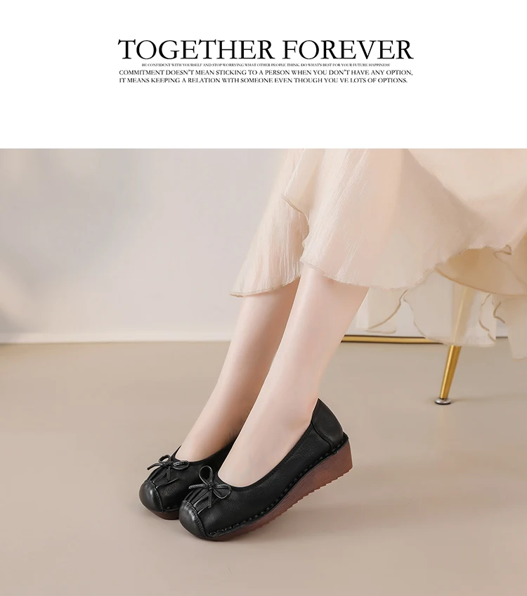 Neue Vintage-Pumps mit plissierter Schleife, Damen-Keilabsatzschuhe, flache Schuhe aus echtem Leder, handgefertigte Slip-On-Loafer für Damen, Retro-Hochzeitsschuhe in Rot. – Detail 8