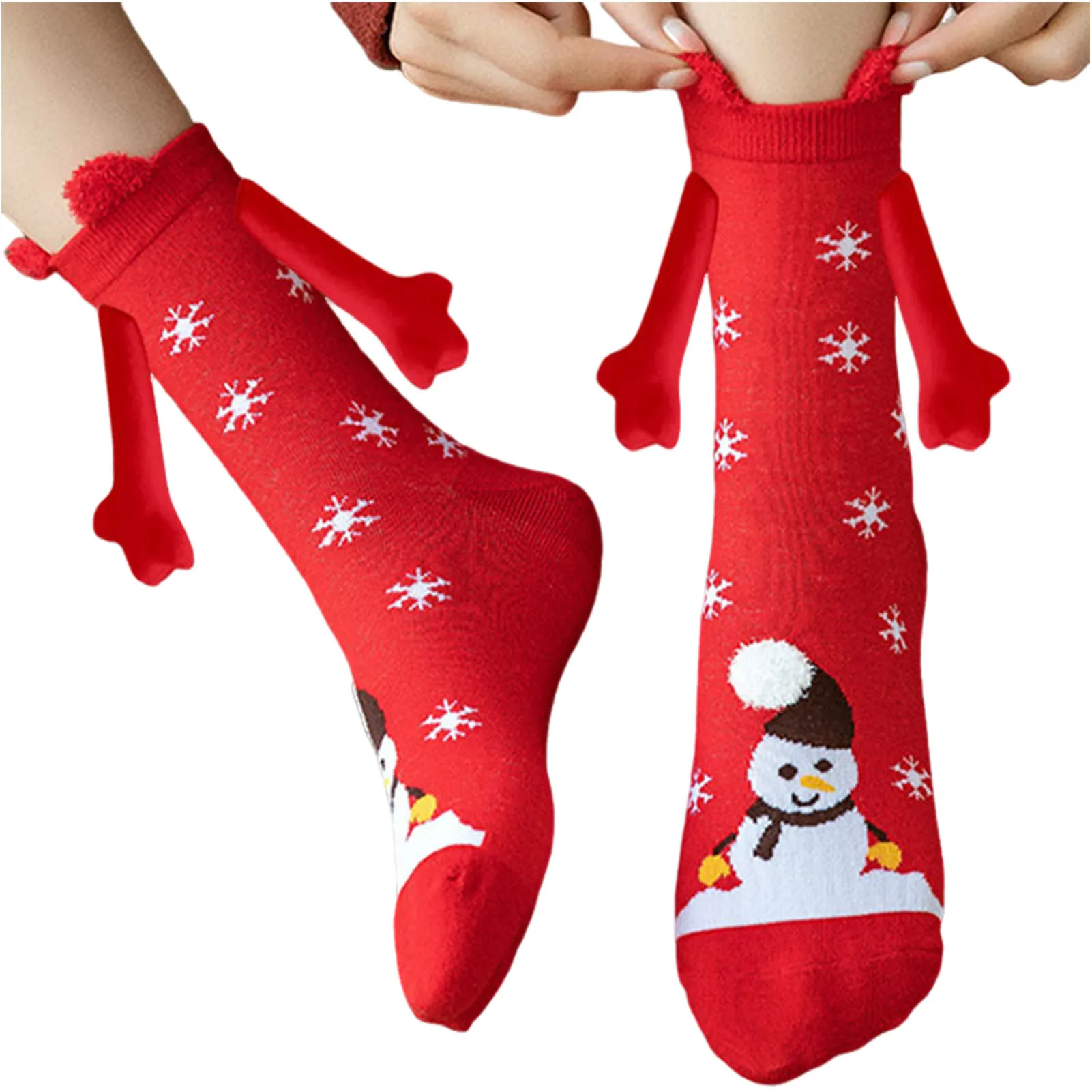 Christmas Hand in Hand Socks Xma Themed Cartoon Printed Unisex Funny Couples Socks for Women Friends Couples