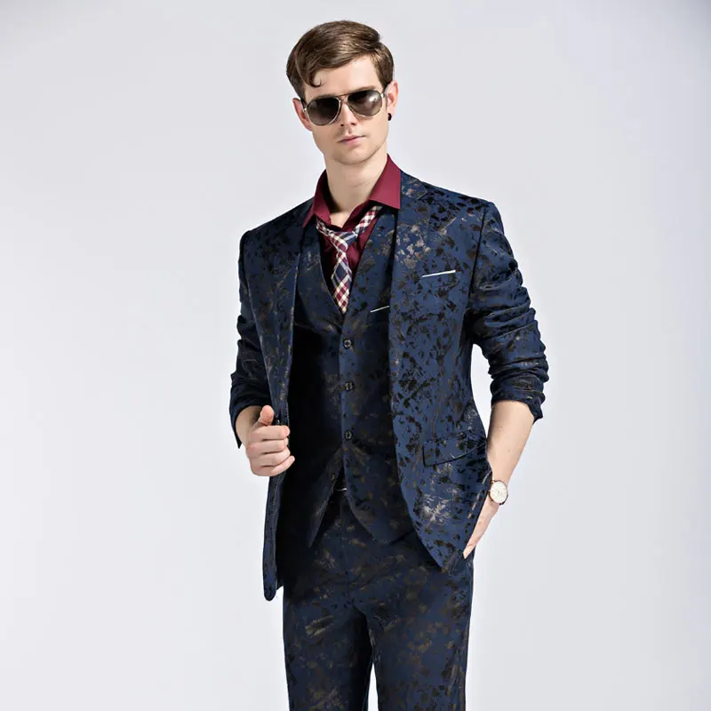 

Fashion Boutique Men Leisure Business Suits Trousers Waistcoat / Male Flower Suit Blazers Jacket Coat Vest Pants 3 Pieces Sets