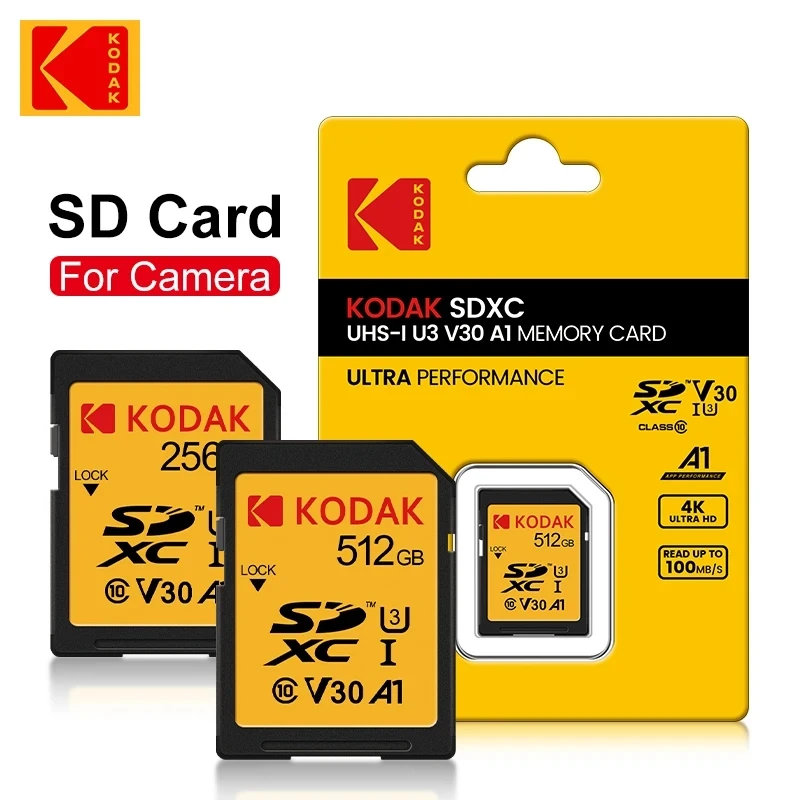 KODAK 32 ギガバイト 64 ギガバイトのメモリカードカメラ 100 メガバイト/秒高速 SD カード 256 ギガバイト 128 ギガバイト SDXC C10 A1 U3 V30 UHS-I sdcards 4K HD SLR DV