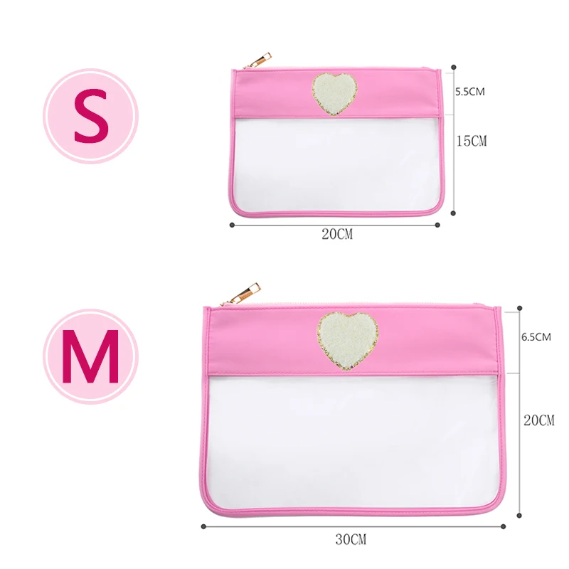 Rainbow Plaid Nylon Clear Makeup Bag Letter Patches Transparent PVC Cosmetic Bag Travel Make Up Birthday Gift Organizer Pouches